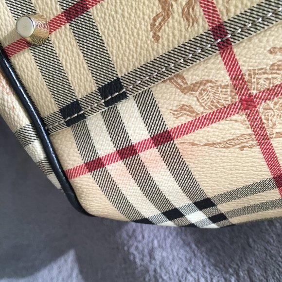Vintage BEIGE HAYMARKET CHECK POCKET TOTE - Picture 11 of 14